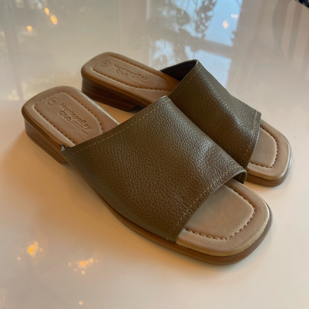 Montego Bay Leather Slide Sandal Olive - 6